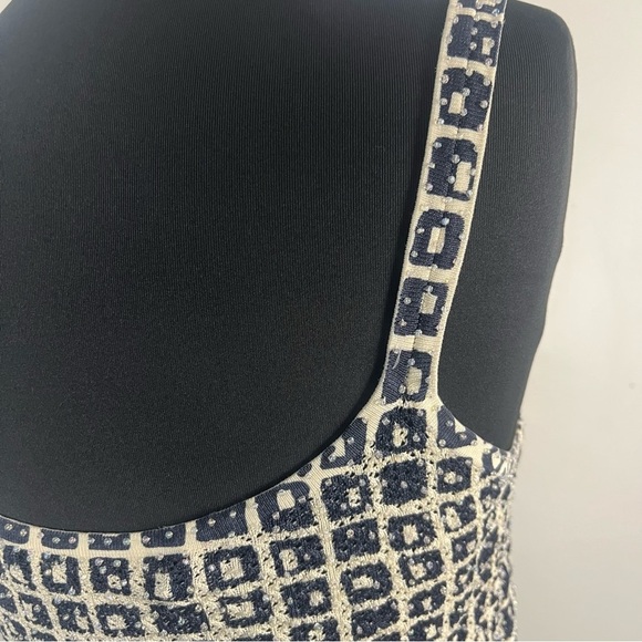 Vintage Y2K beaded silk tank top by Lauren Allard Ellen Tracy crème navy medium - Picture 4 of 9